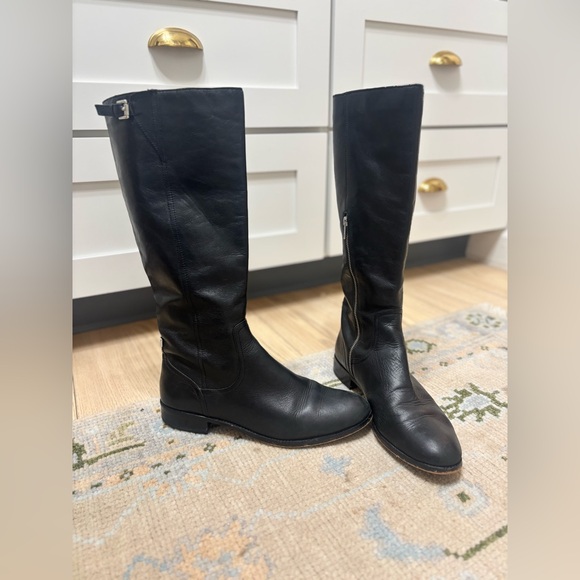 Coach Shoes - Coach Merriam Tall Black Leather Riding Boots Size 11B Knee High Zip Logo
